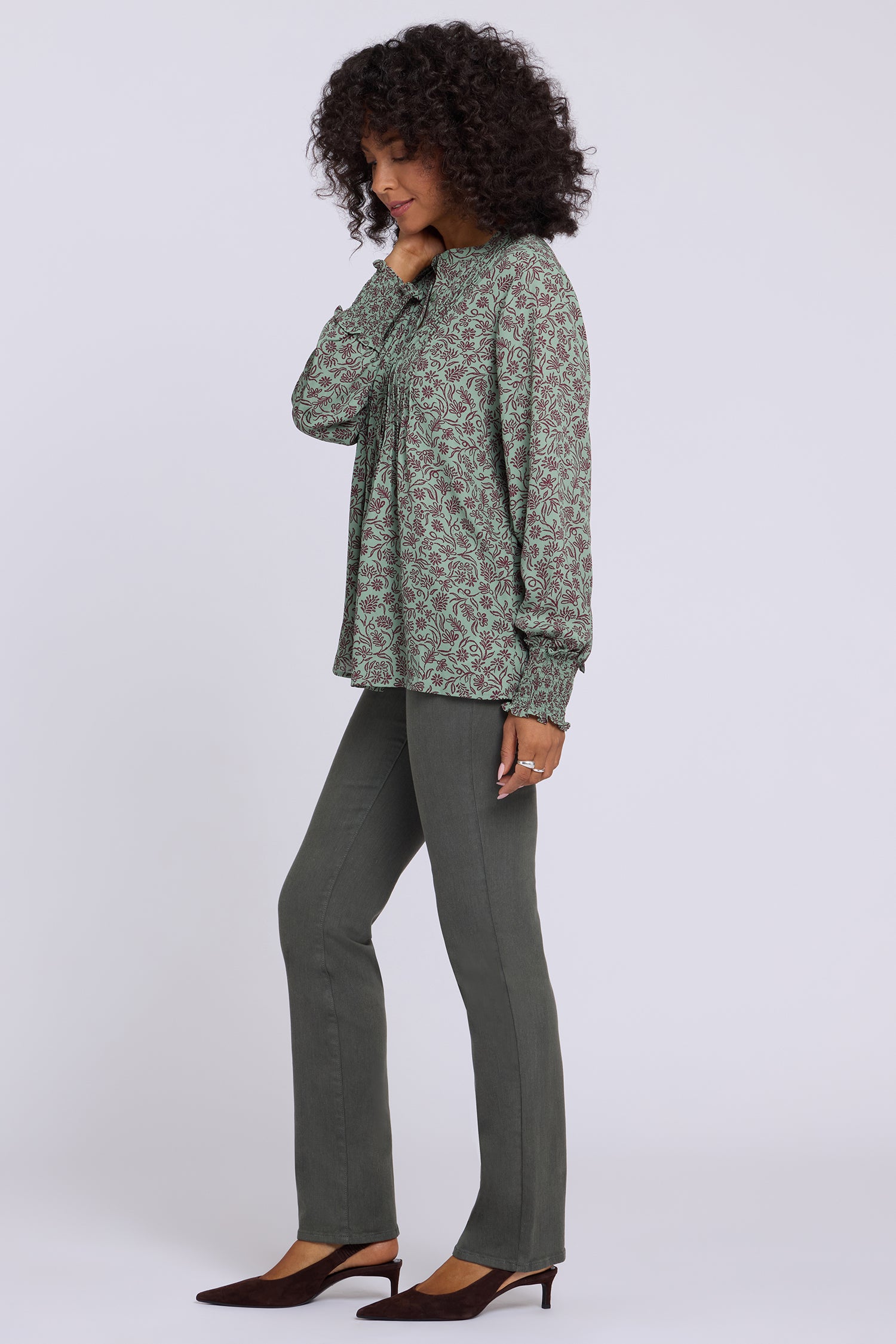 NYDJ Pleated Peasant Blouse  - Morningside Meadow Wine