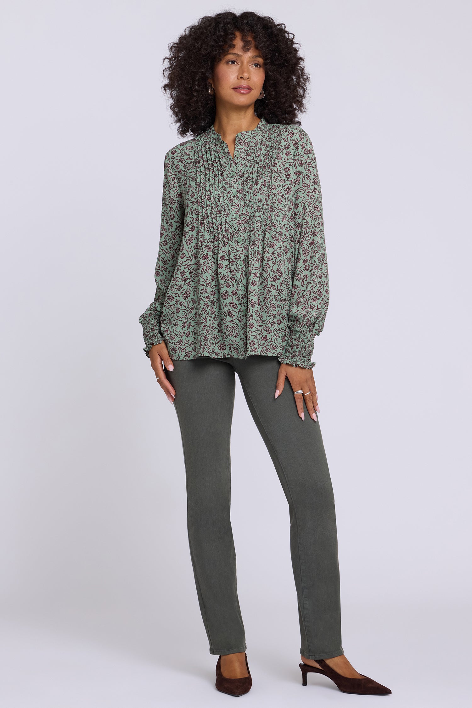 NYDJ Pleated Peasant Blouse  - Morningside Meadow Wine