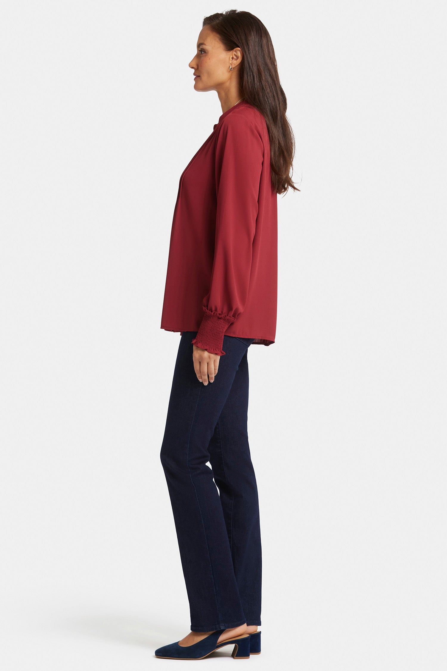 Pleated Peasant Blouse - Wild Currant Solid Colors | NYDJ
