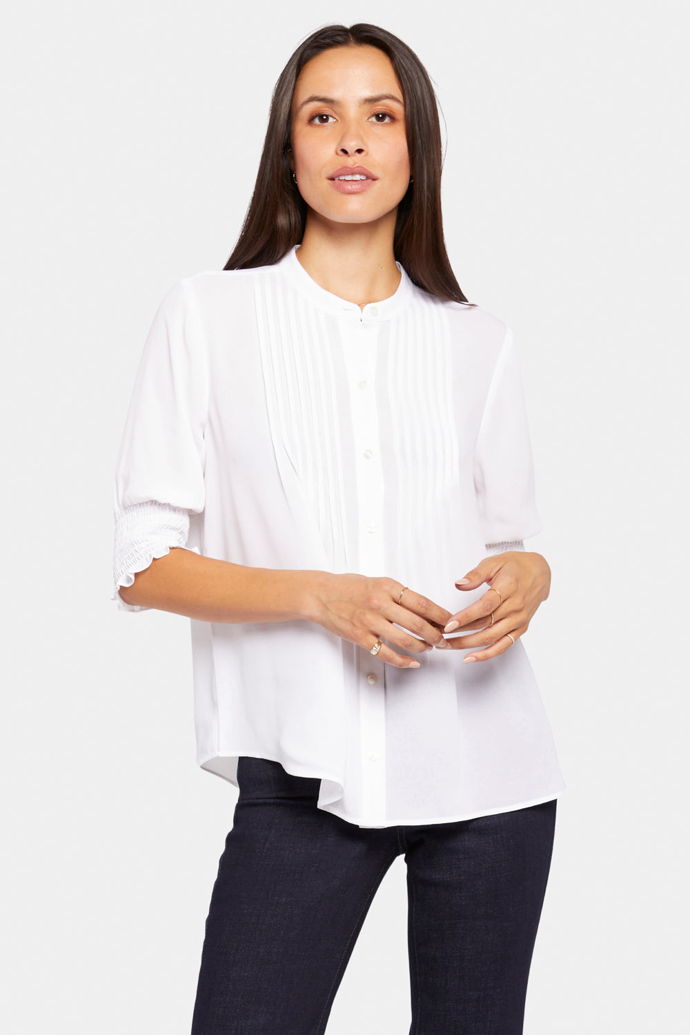 Pleated Short Sleeved Blouse - Optic White