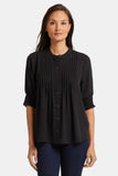 NYDJ Pleated Short Sleeved Blouse  - Black