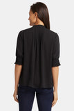 NYDJ Pleated Short Sleeved Blouse  - Black