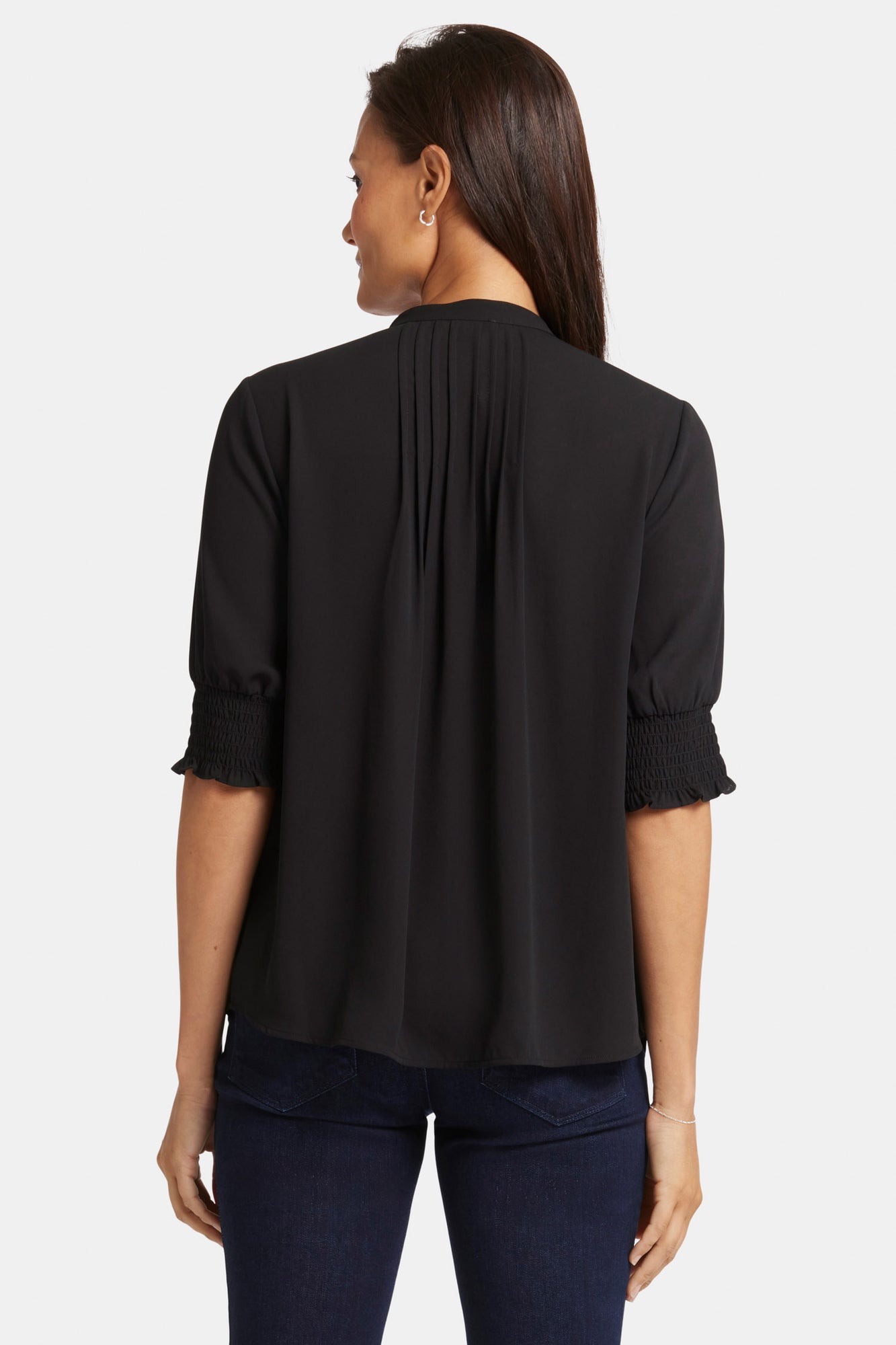 NYDJ Pleated Short Sleeved Blouse  - Black