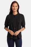 NYDJ Pleated Short Sleeved Blouse  - Black