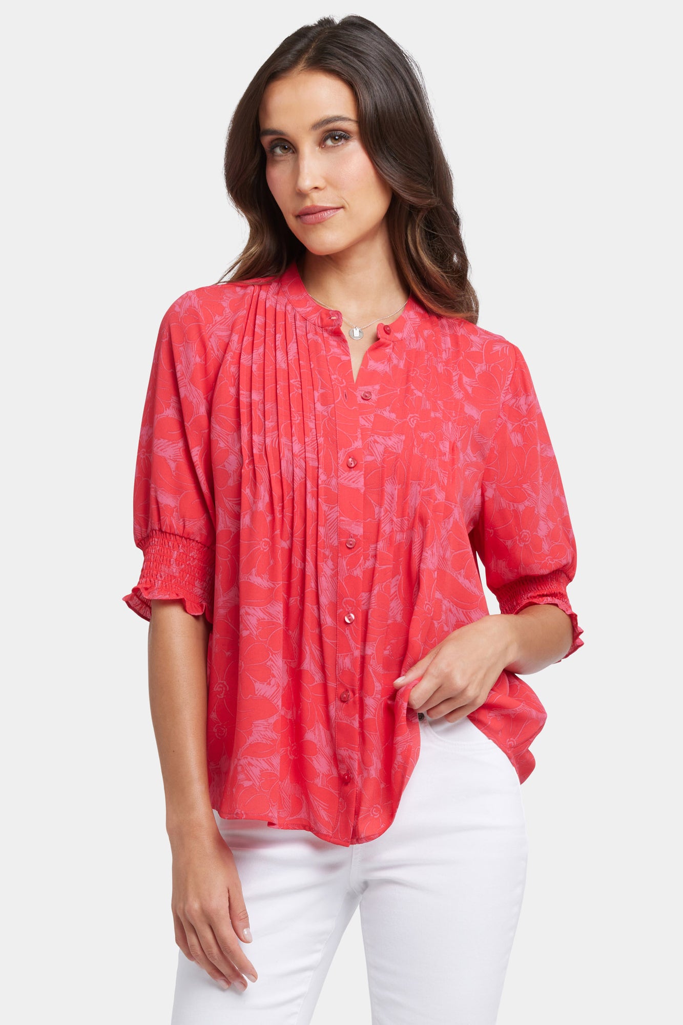 NYDJ Pleated Short Sleeved Blouse  - Valencia