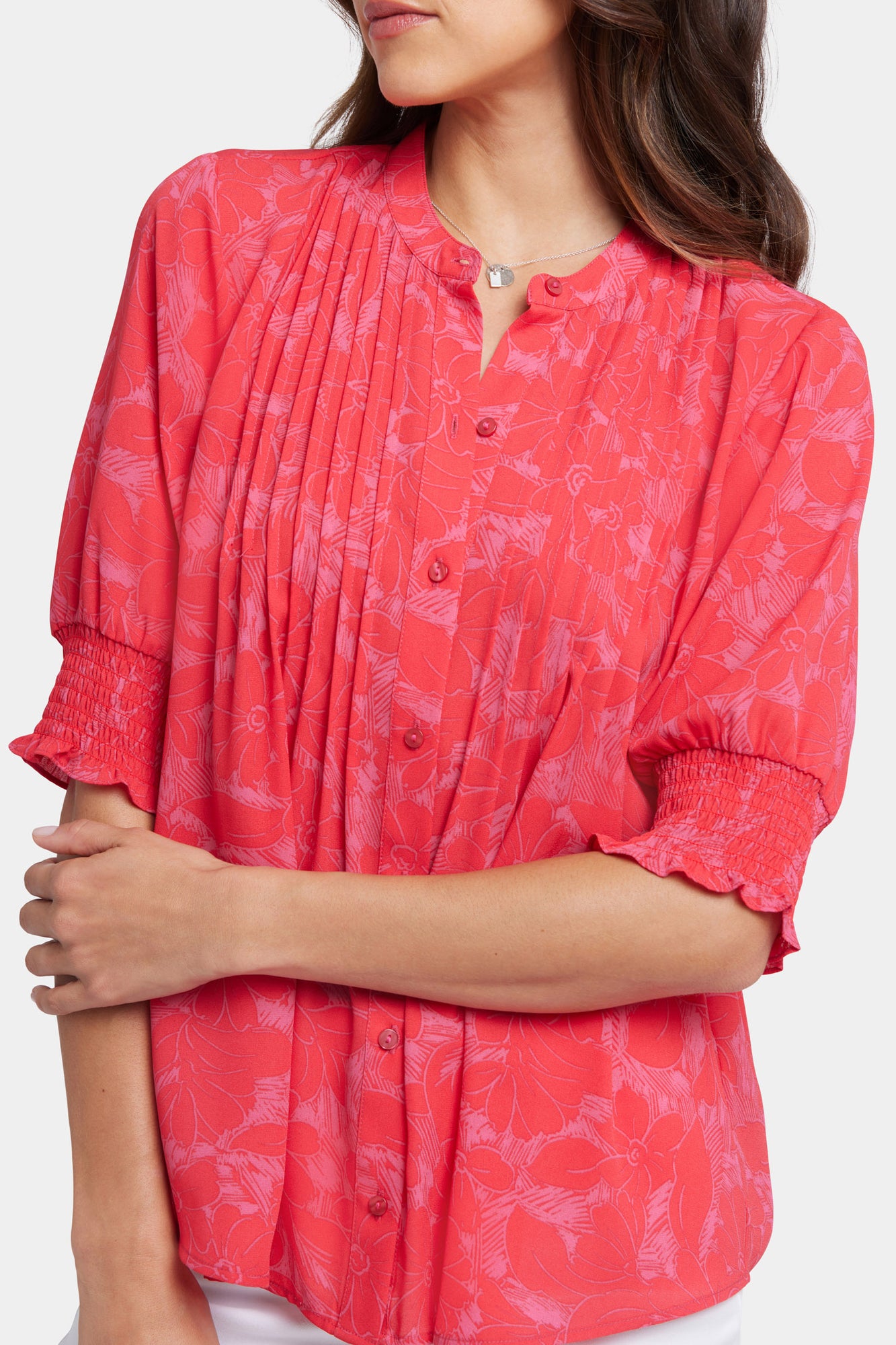 NYDJ Pleated Short Sleeved Blouse  - Valencia