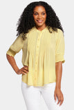 NYDJ Pleated Short Sleeved Blouse  - Yellow Daisy