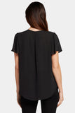 NYDJ Flounce Sleeve Blouse  - Black