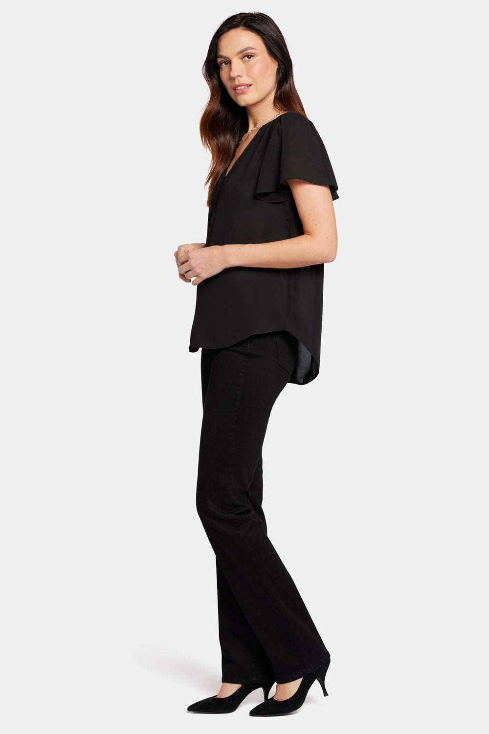 NYDJ Flounce Sleeve Blouse  - Black