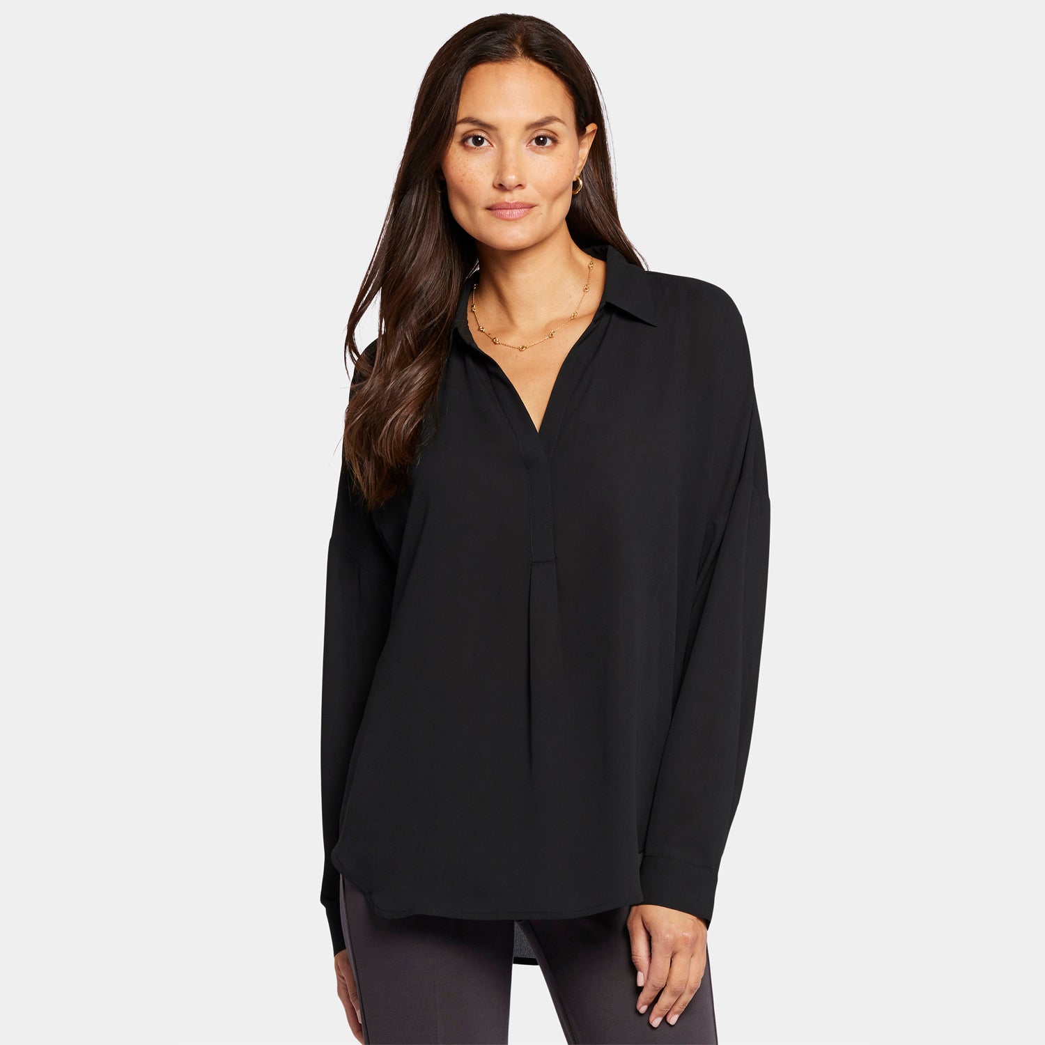 トップス ESTNATION Black Designed Blouse Flounce Front Blouse - Black Solids | NYDJ