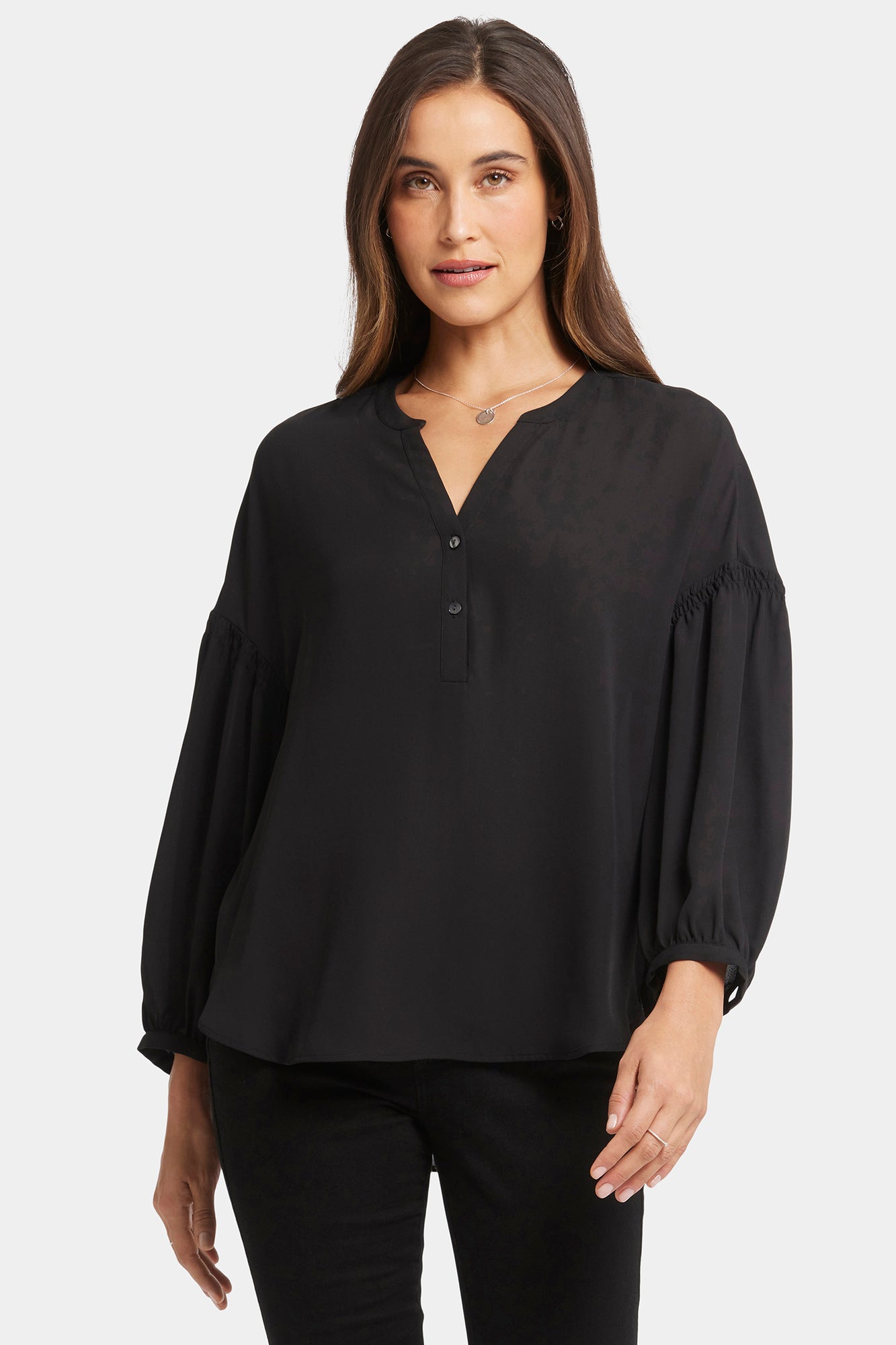 NYDJ Paulina Peasant Blouse  - Black