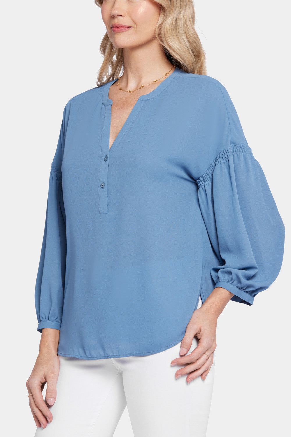 NYDJ Paulina Peasant Blouse  - Blue Stone