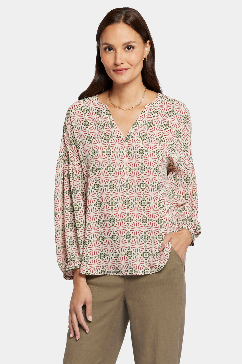 Paulina Peasant Blouse - Georgios Geo Tan | NYDJ