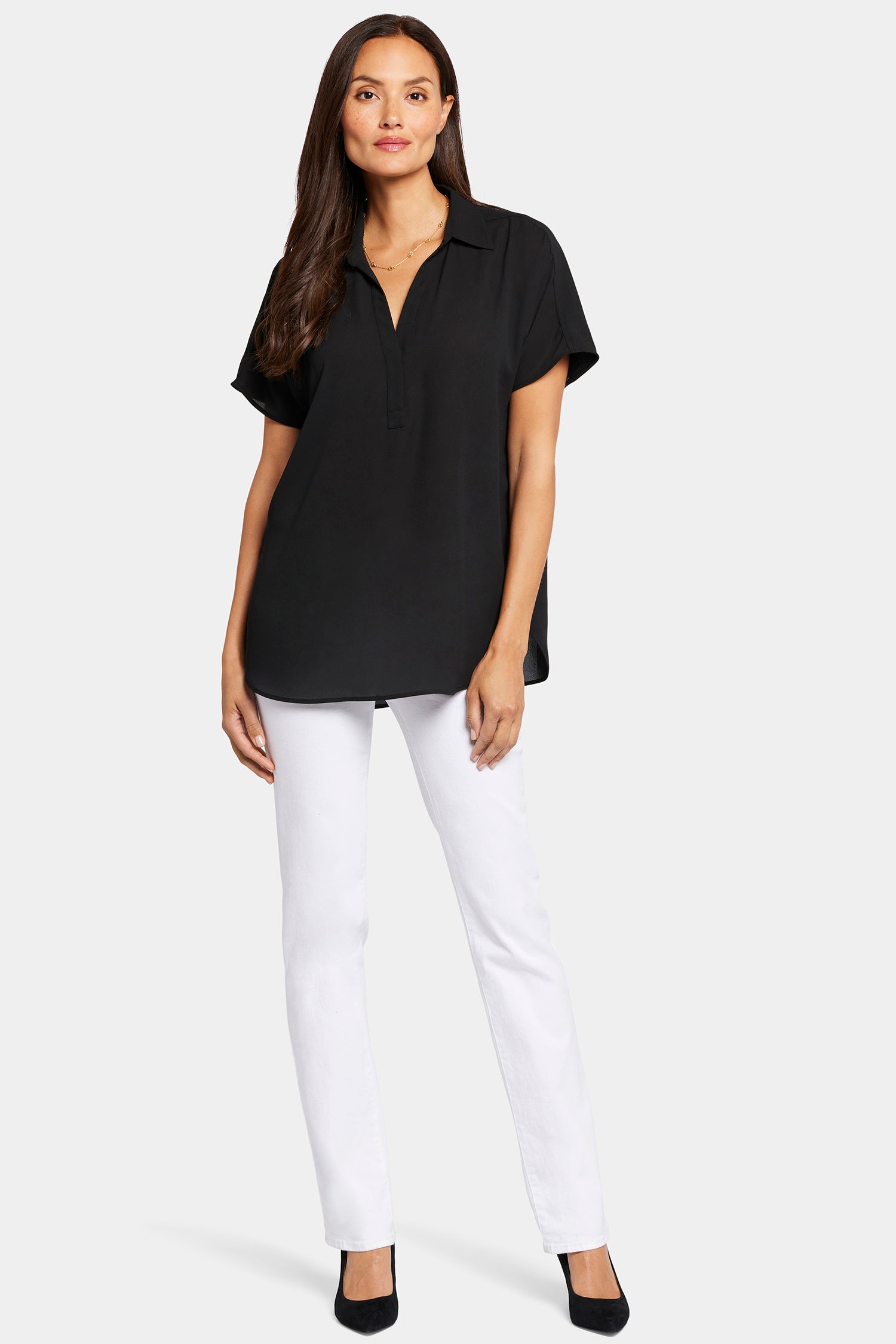NYDJ Becky Short Sleeved Blouse  - Black