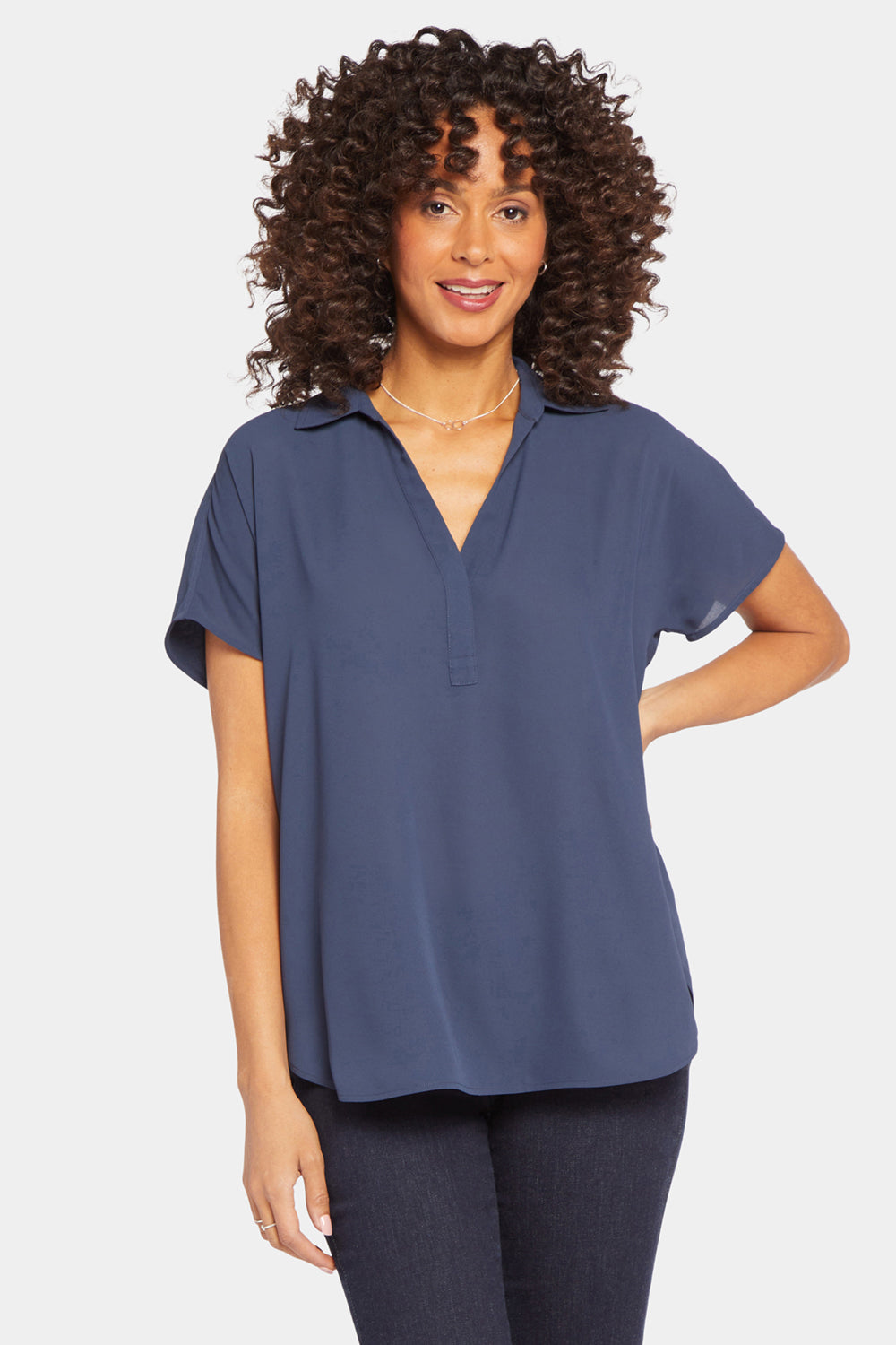 NYDJ Becky Short Sleeved Blouse  - Oxford Navy