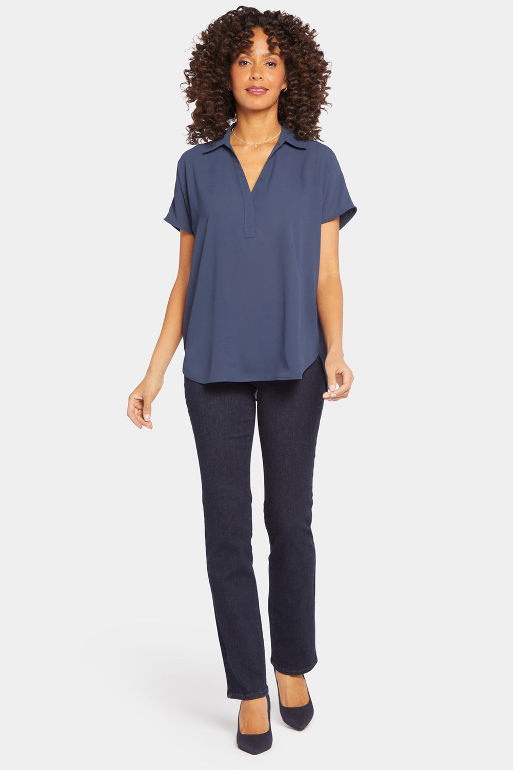 NYDJ Becky Short Sleeved Blouse  - Oxford Navy