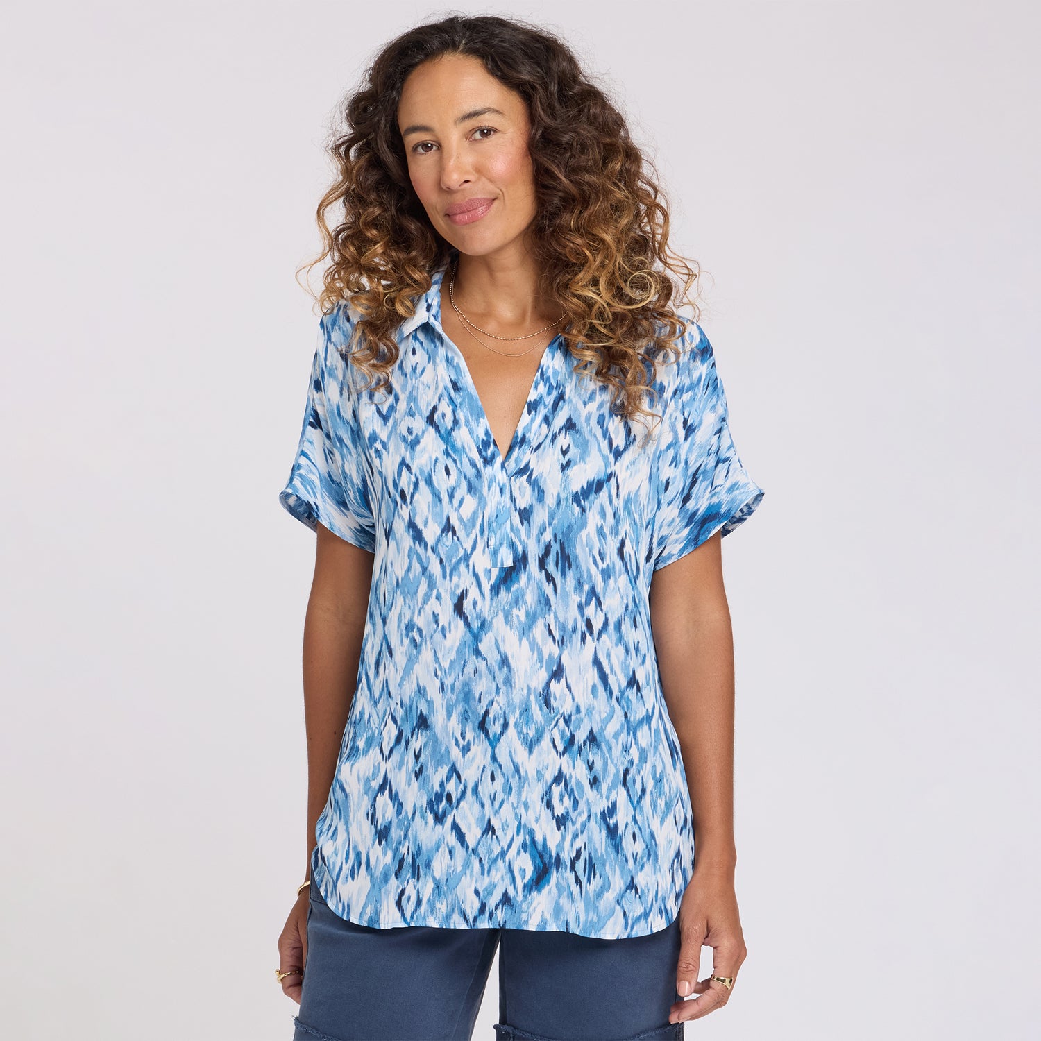 Becky Short Sleeved Blouse - Blue Visions Multi | NYDJ