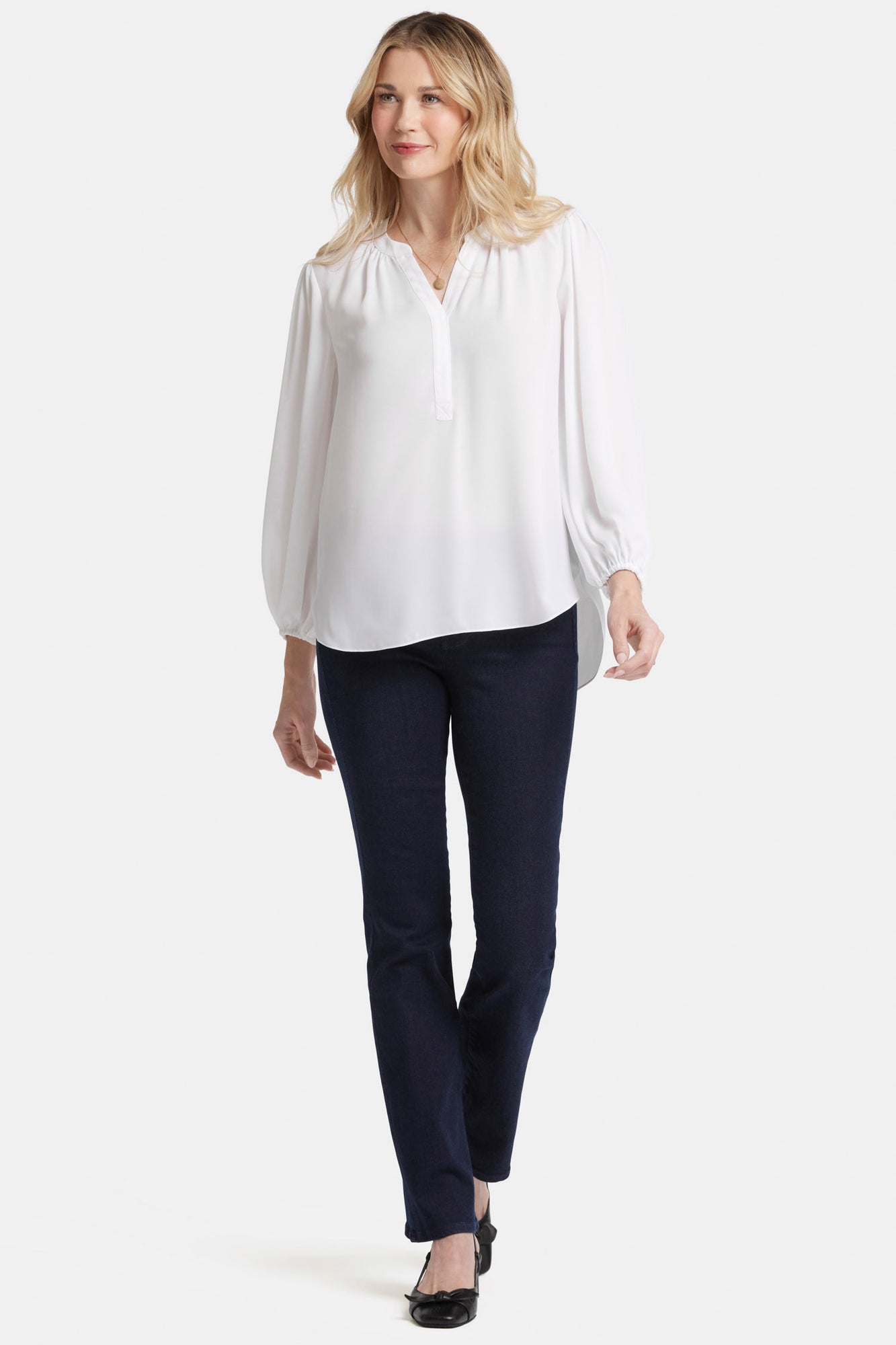 NYDJ Puff Sleeve Popover Top  - Optic White