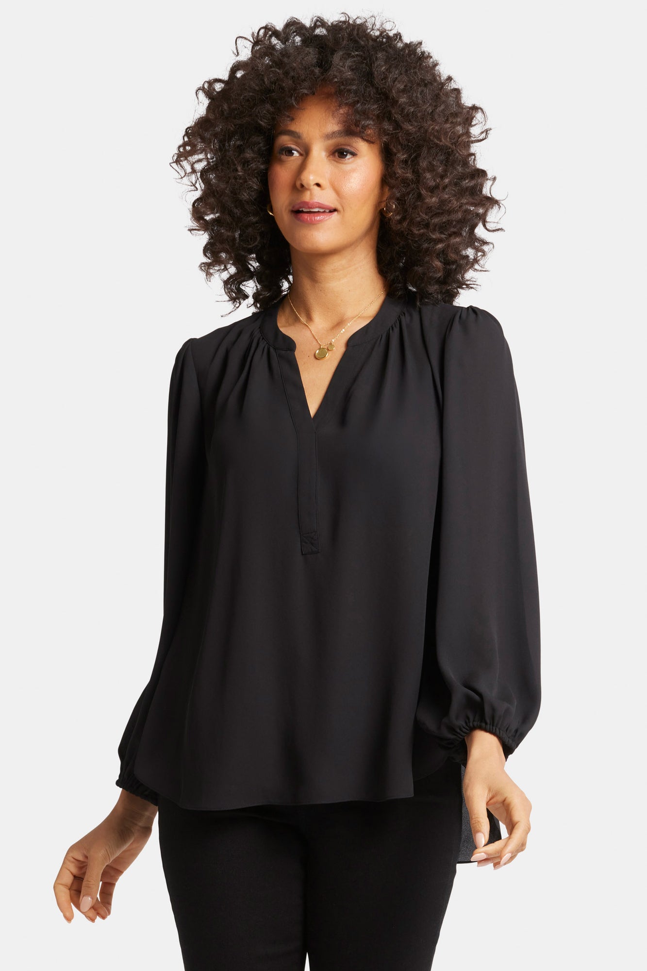 NYDJ Puff Sleeve Popover Top  - Black