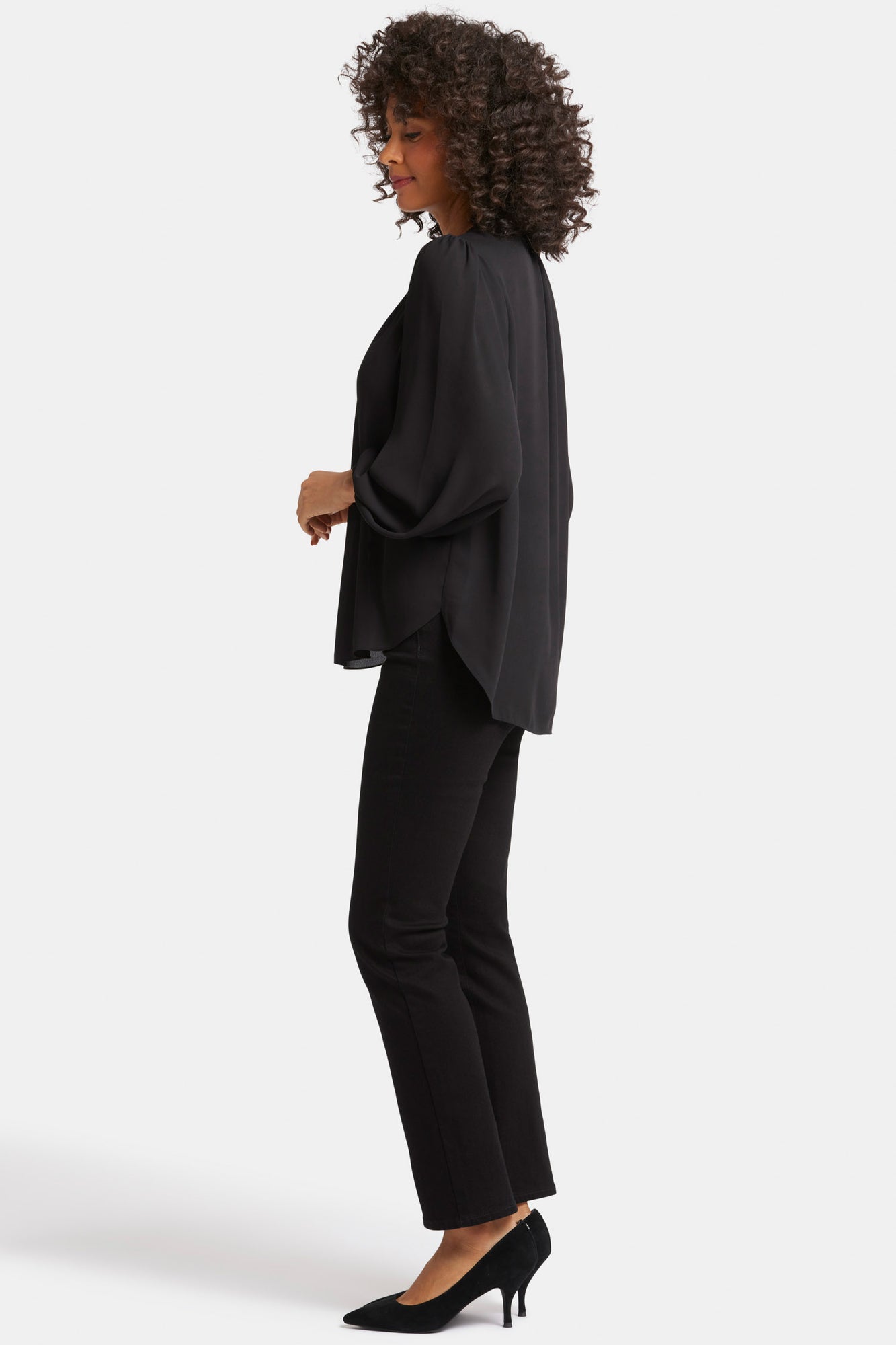 NYDJ Puff Sleeve Popover Top  - Black