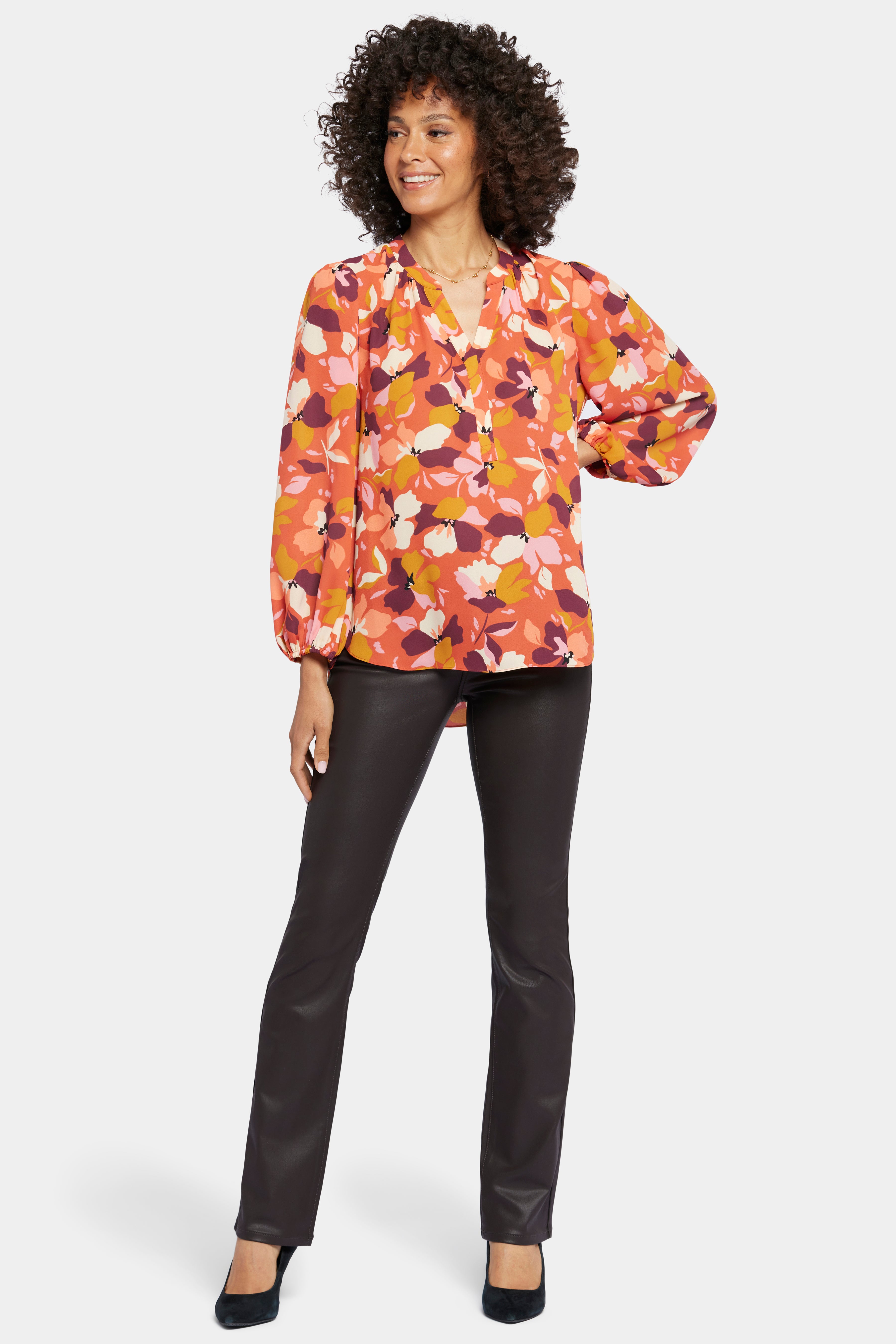 Puff Sleeve Popover Top - Gingervale Orange | NYDJ