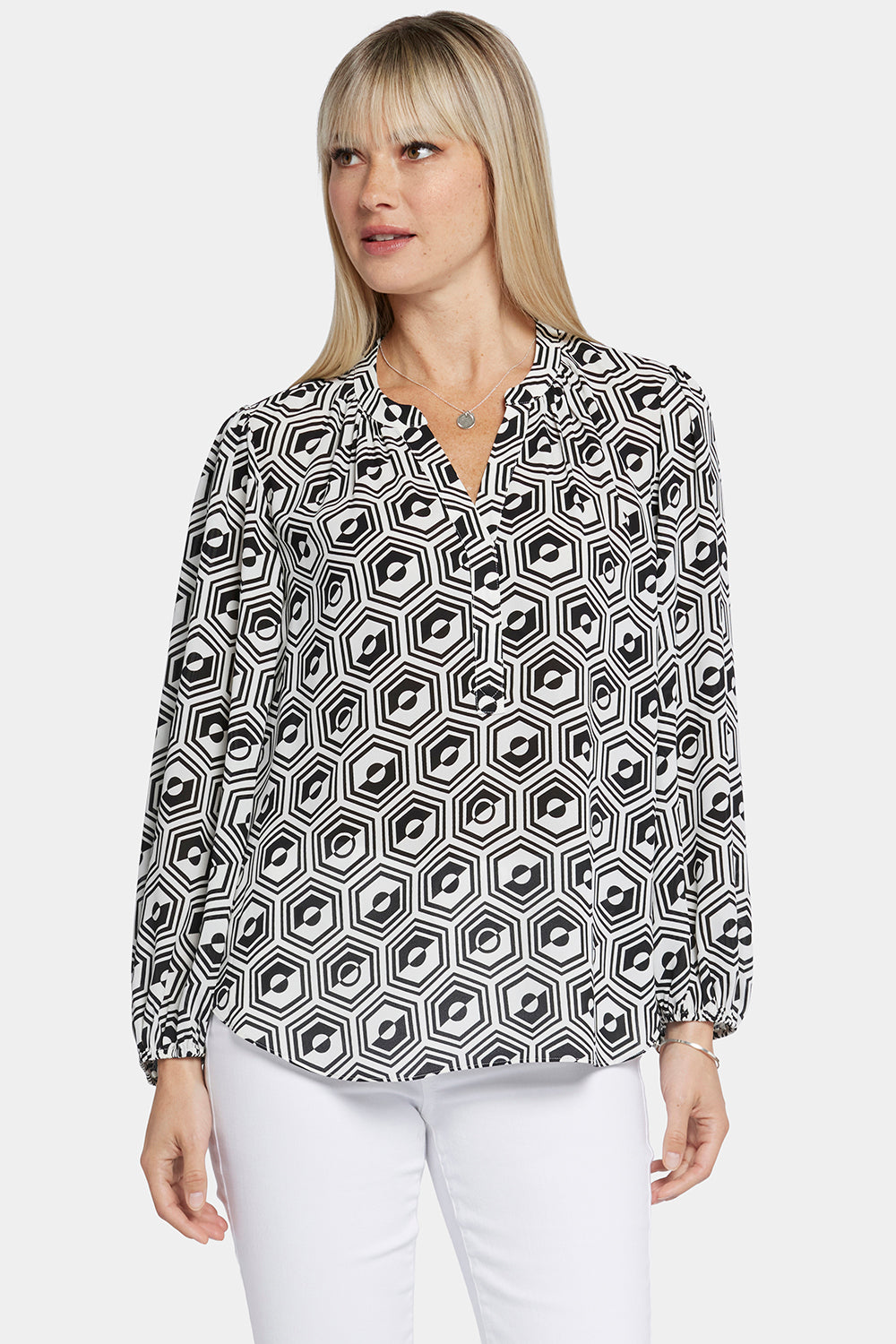 NYDJ Puff Sleeve Popover Top  - Night Owl