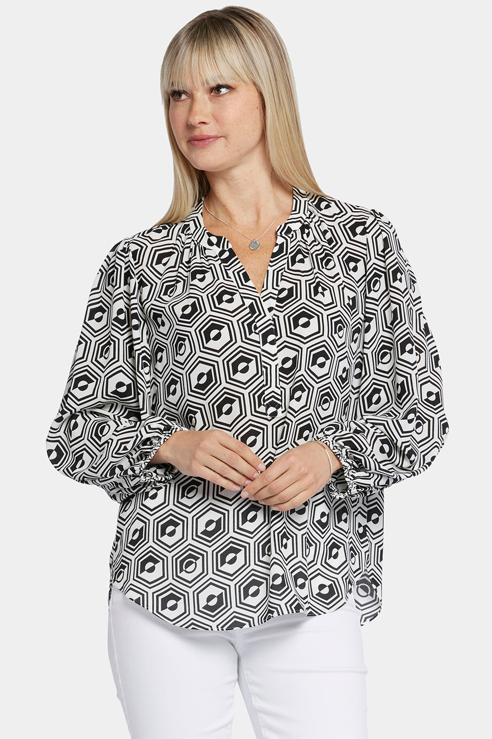 NYDJ Puff Sleeve Popover Top  - Night Owl