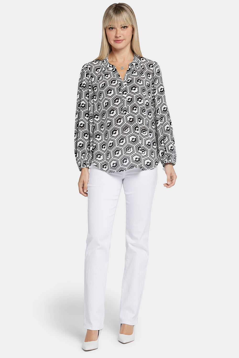 NYDJ Puff Sleeve Popover Top  - Night Owl