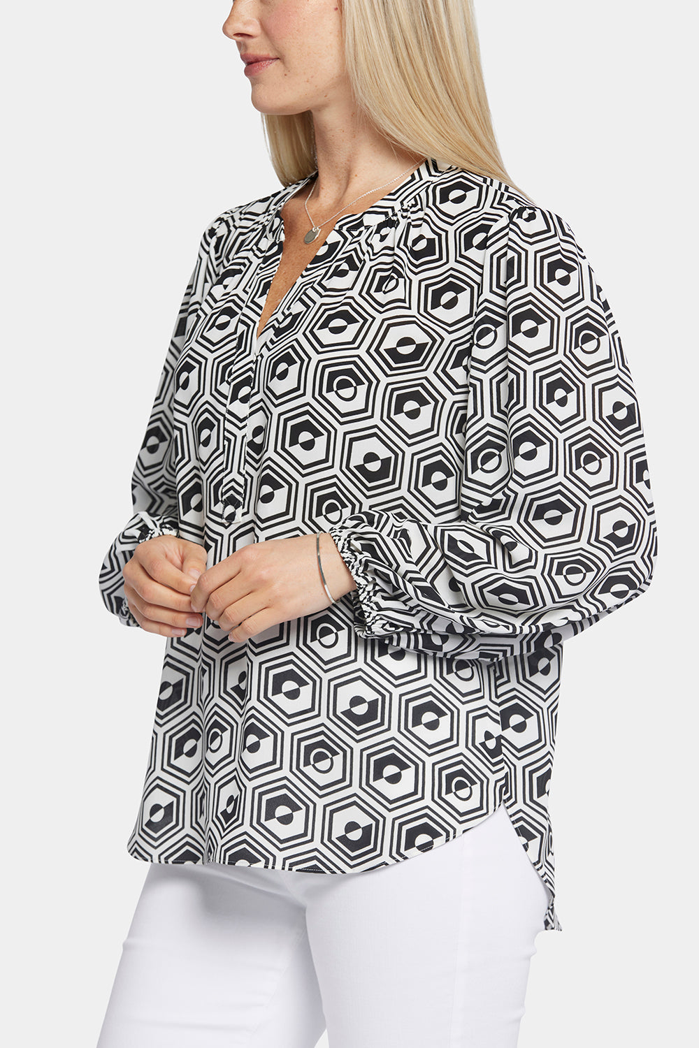NYDJ Puff Sleeve Popover Top  - Night Owl