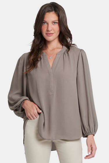 NYDJ Puff Sleeved Popover Top  - Saddlewood