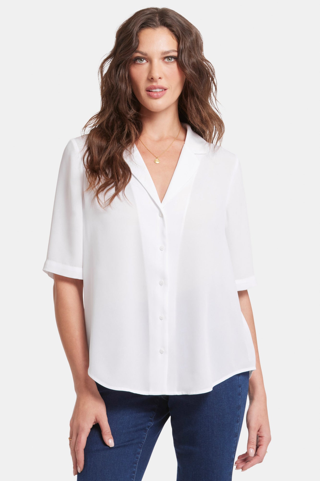 NYDJ Gabrielle Short Sleeved Blouse  - Optic White