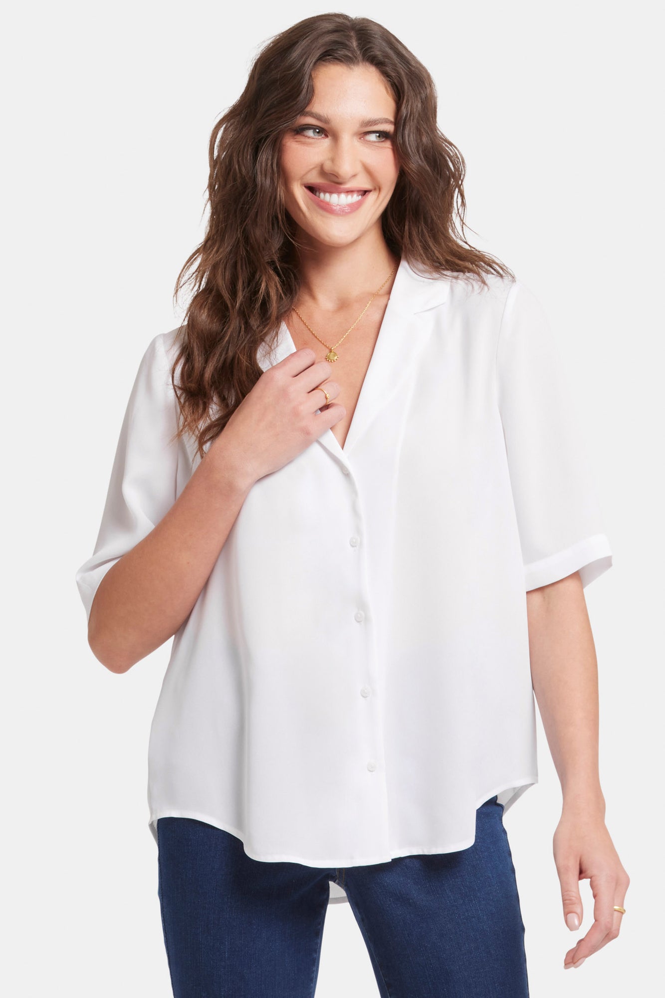 NYDJ Gabrielle Short Sleeved Blouse  - Optic White