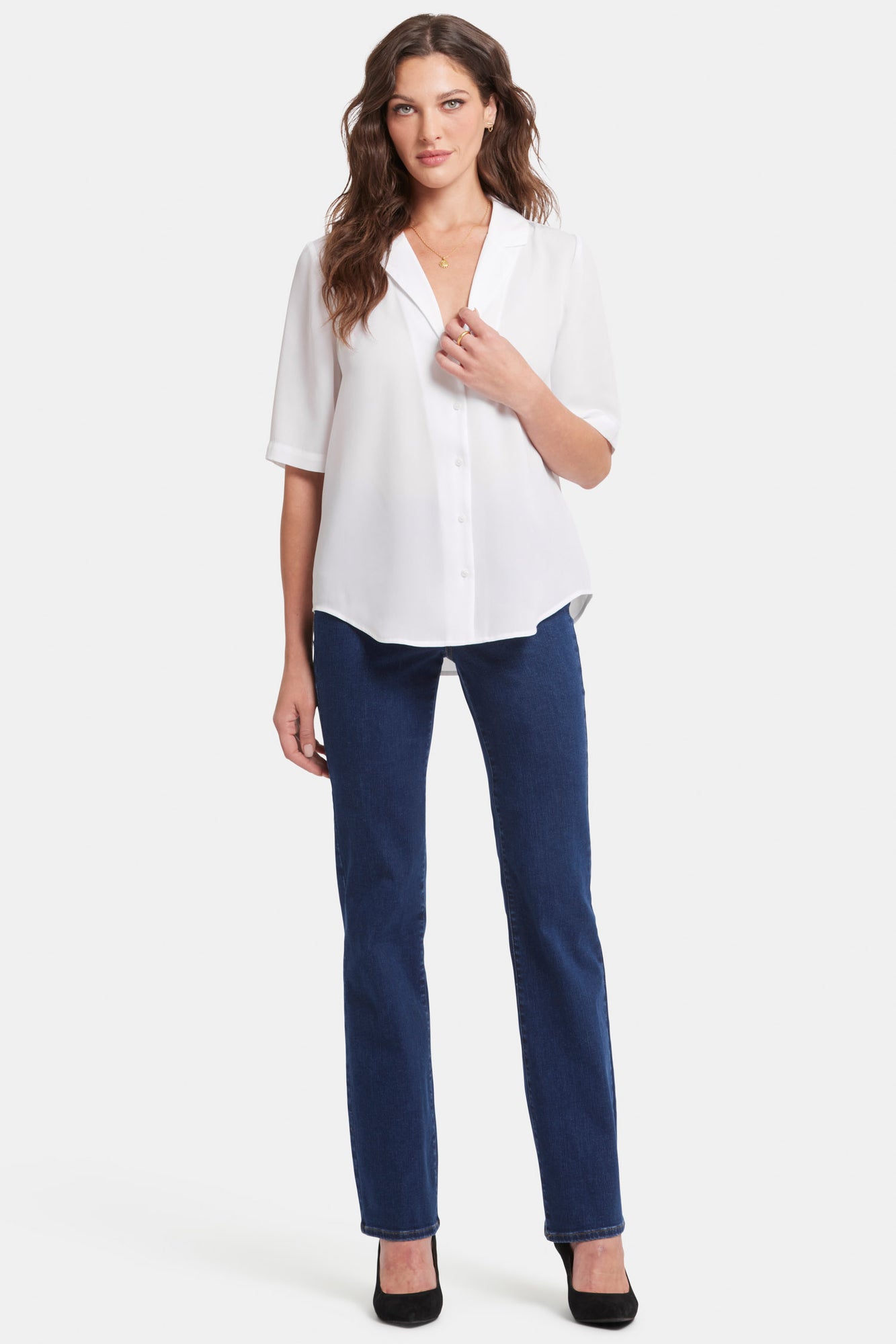 NYDJ Gabrielle Short Sleeved Blouse  - Optic White