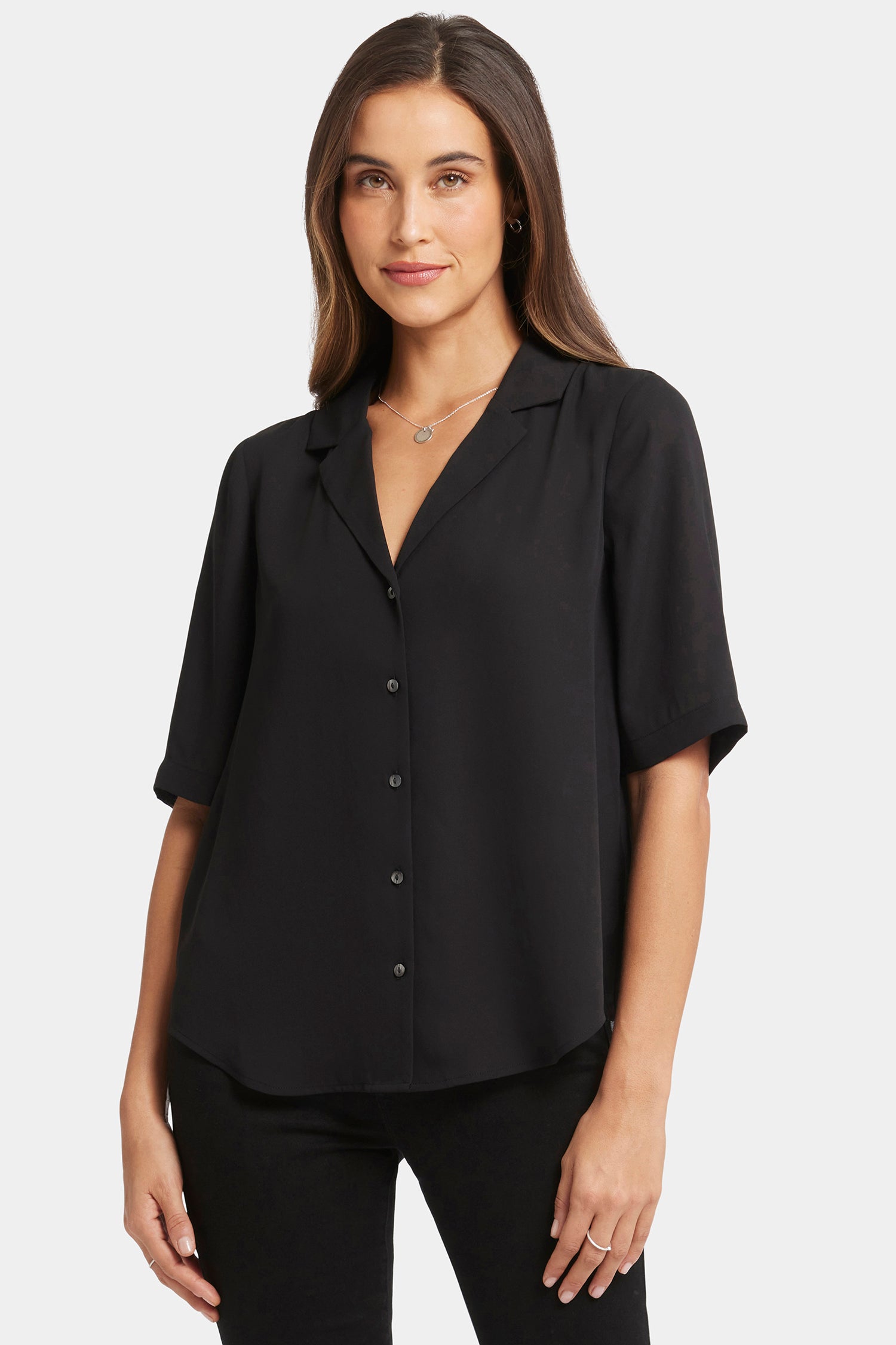 Gabrielle Short Sleeved Blouse - Black Solid Colors | NYDJ