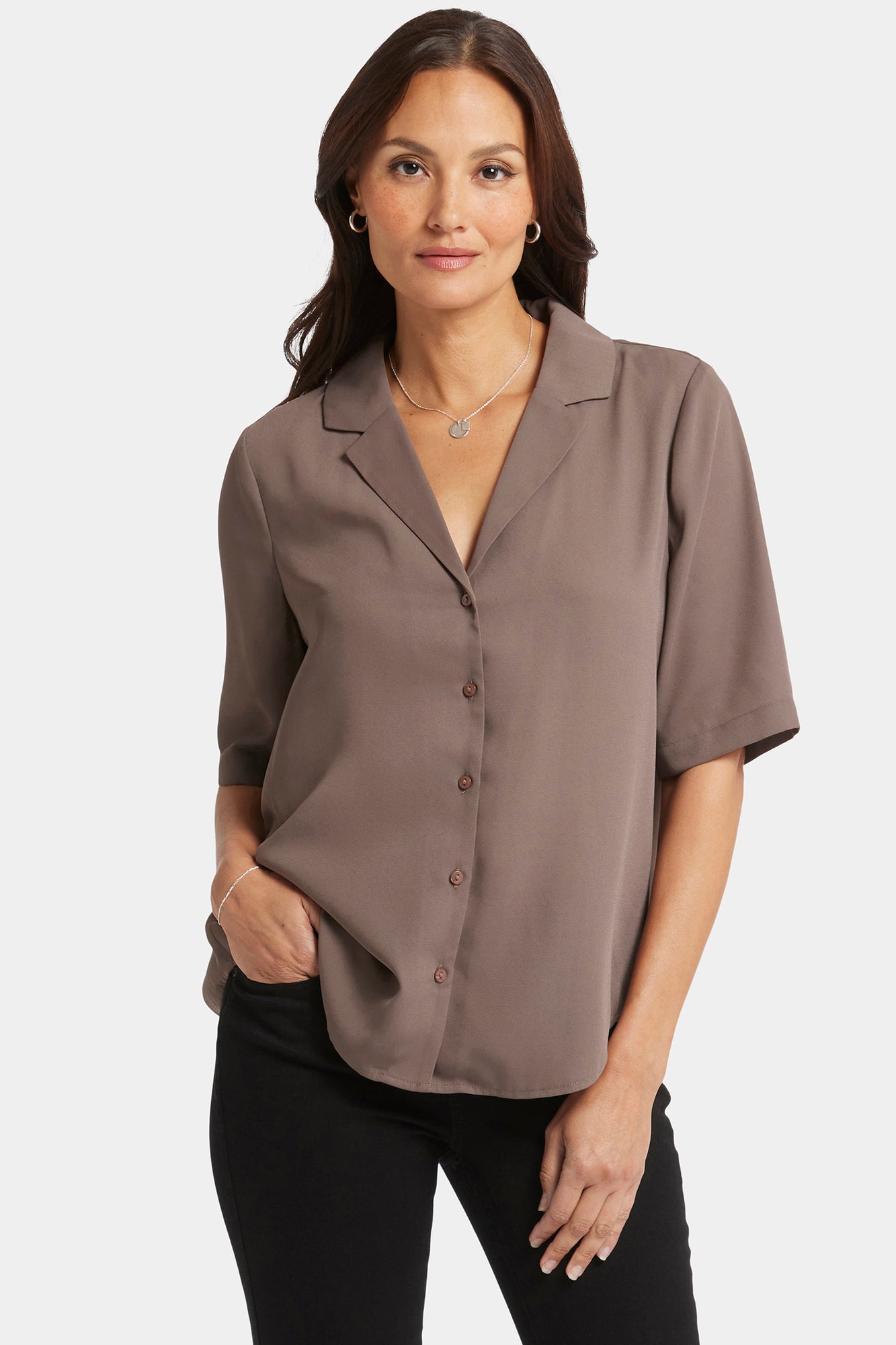 NYDJ Gabrielle Short Sleeved Blouse  - Dark Wood