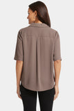 NYDJ Gabrielle Short Sleeved Blouse  - Dark Wood