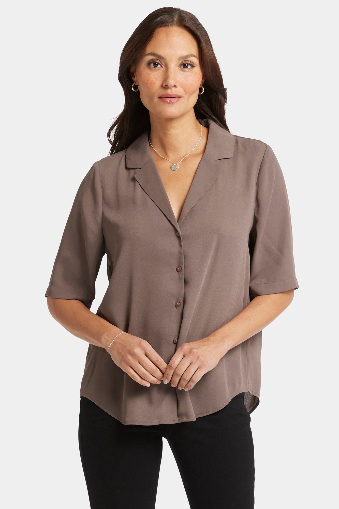 NYDJ Gabrielle Short Sleeved Blouse  - Dark Wood