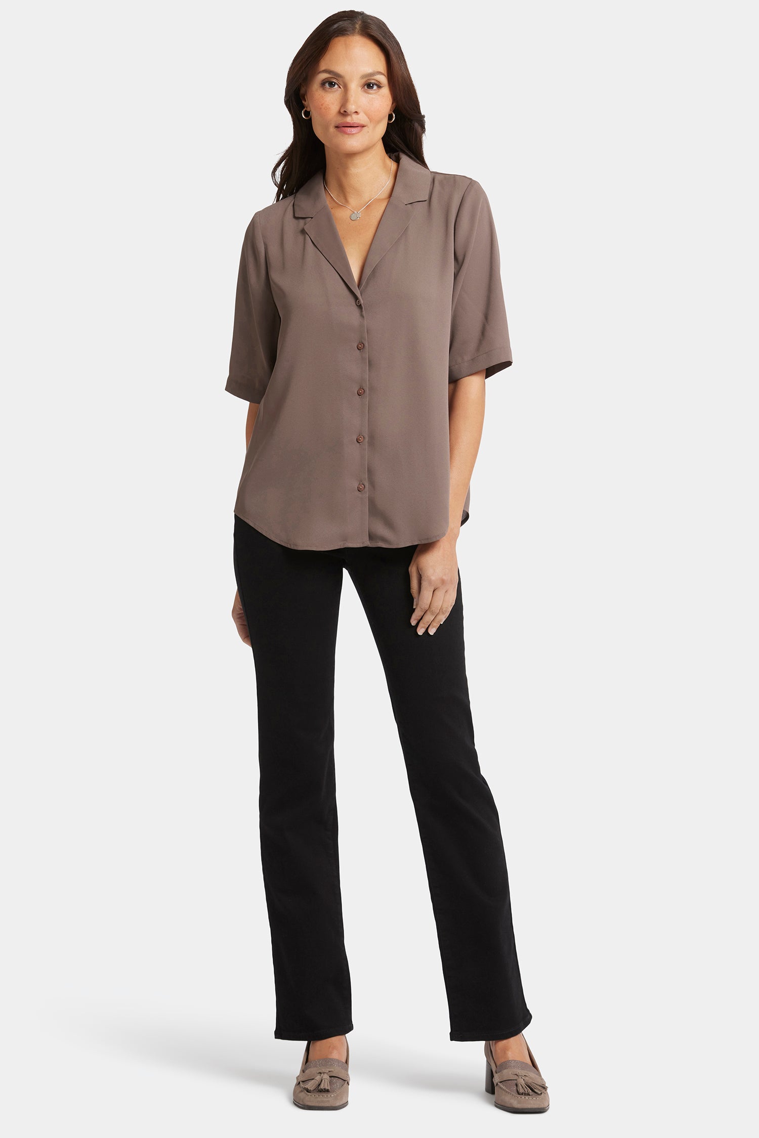 Gabrielle Short Sleeved Blouse - Dark Wood Tan | NYDJ