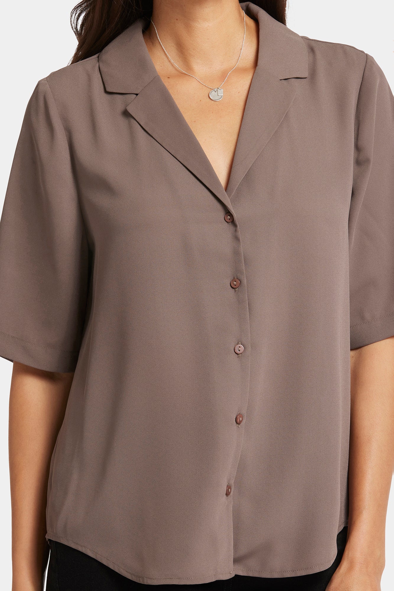 NYDJ Gabrielle Short Sleeved Blouse  - Dark Wood