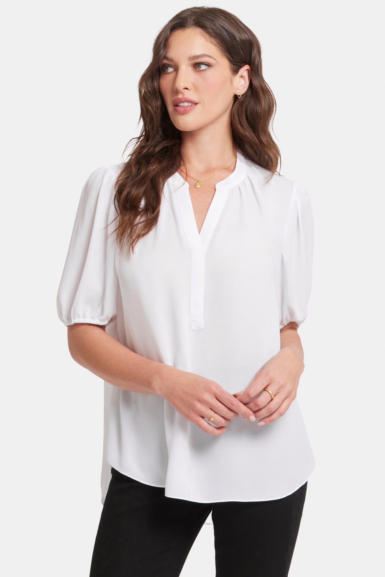 NYDJ Short Puff Sleeve Popover Top  - Optic White