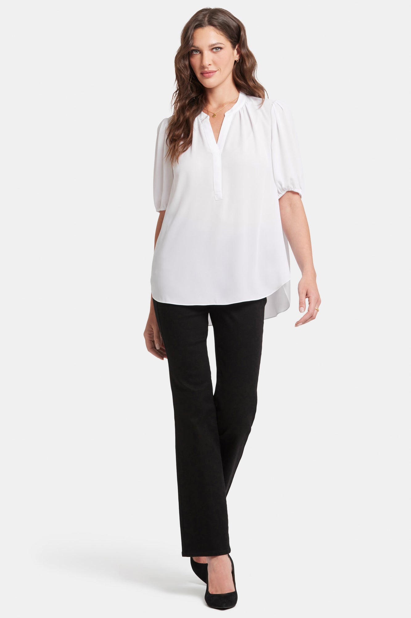 NYDJ Short Puff Sleeve Popover Top  - Optic White