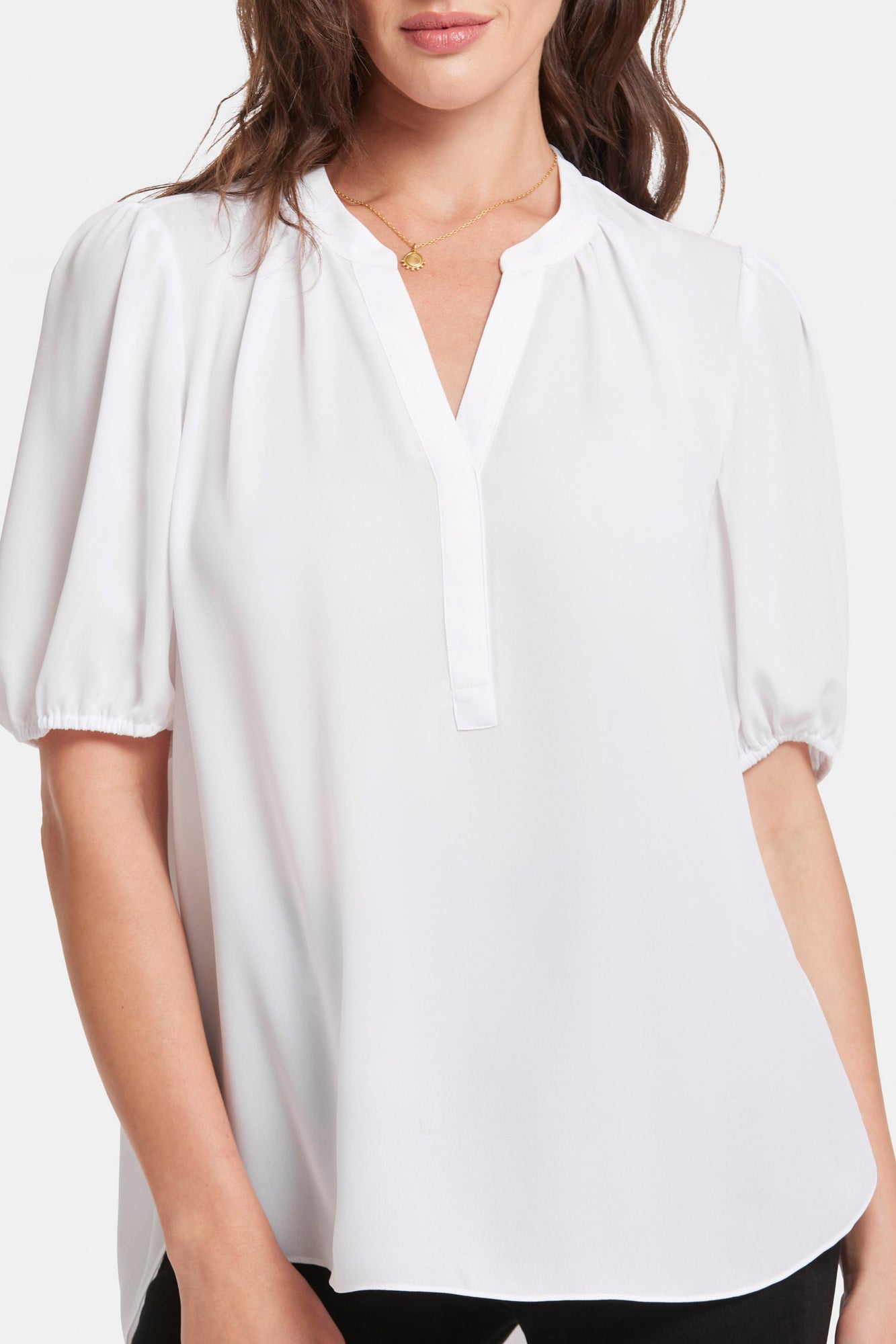 NYDJ Short Puff Sleeve Popover Top  - Optic White