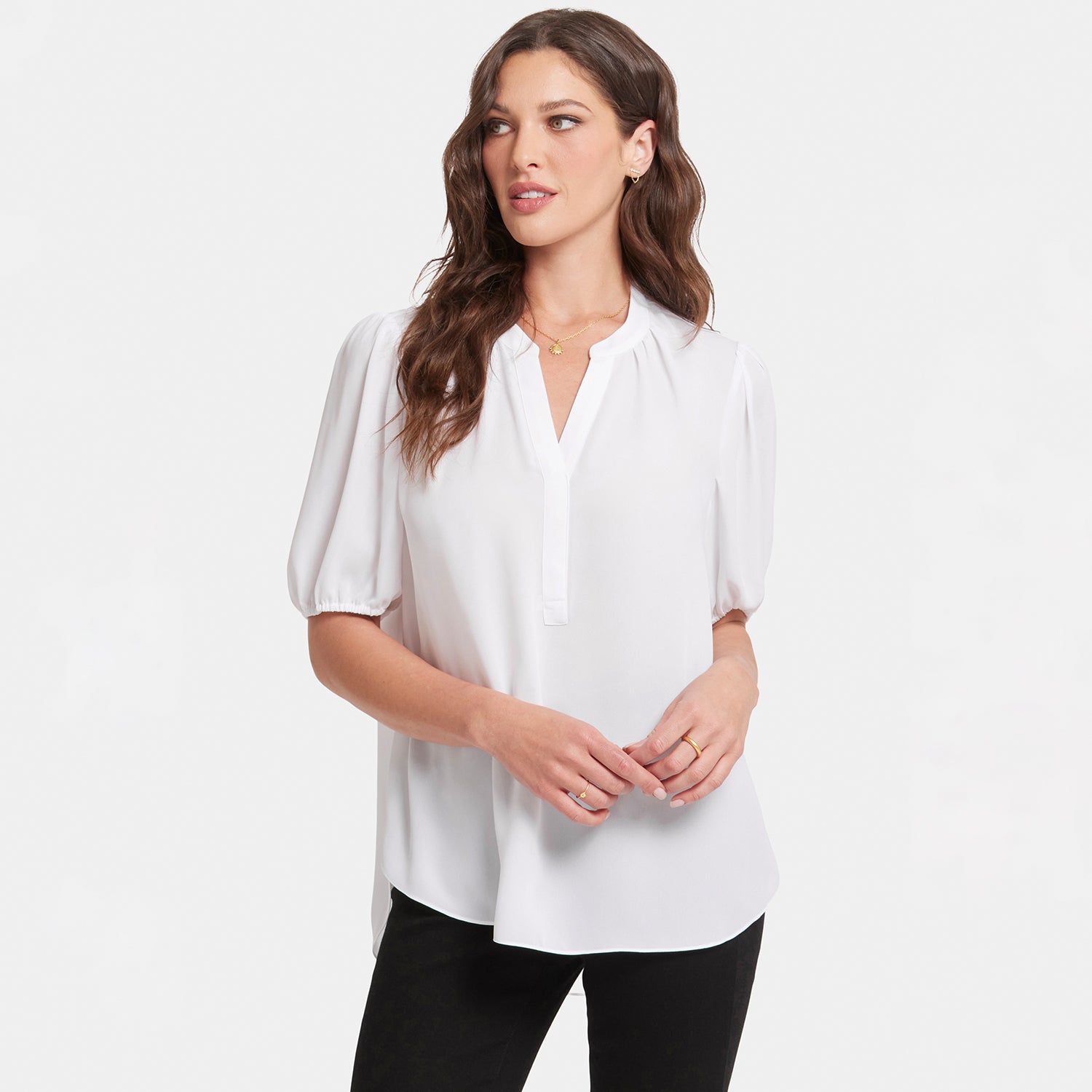 ◇typeservice◇ Lucky Puff Sleeve Top White Short Puff Sleeve Popover Top - Optic White White | NYDJ