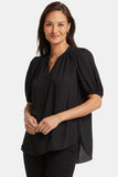 NYDJ Short Puff Sleeve Popover Top  - Black