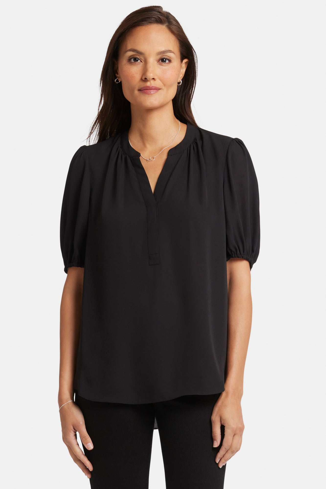 NYDJ Short Puff Sleeve Popover Top  - Black