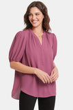 NYDJ Short Puff Sleeve Popover Top  - Crushed Berry