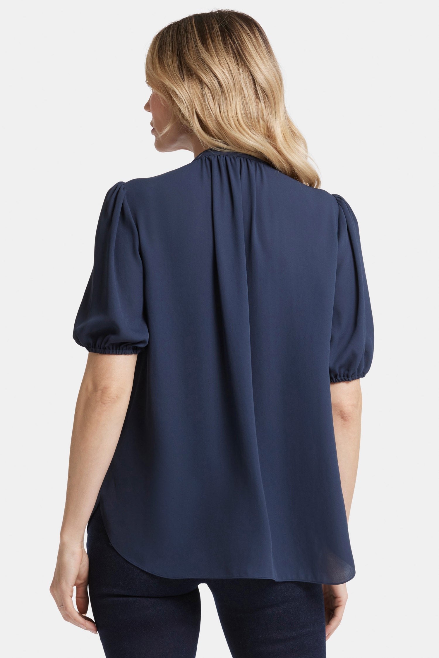 NYDJ Short Puff Sleeve Popover Top  - Oxford Navy