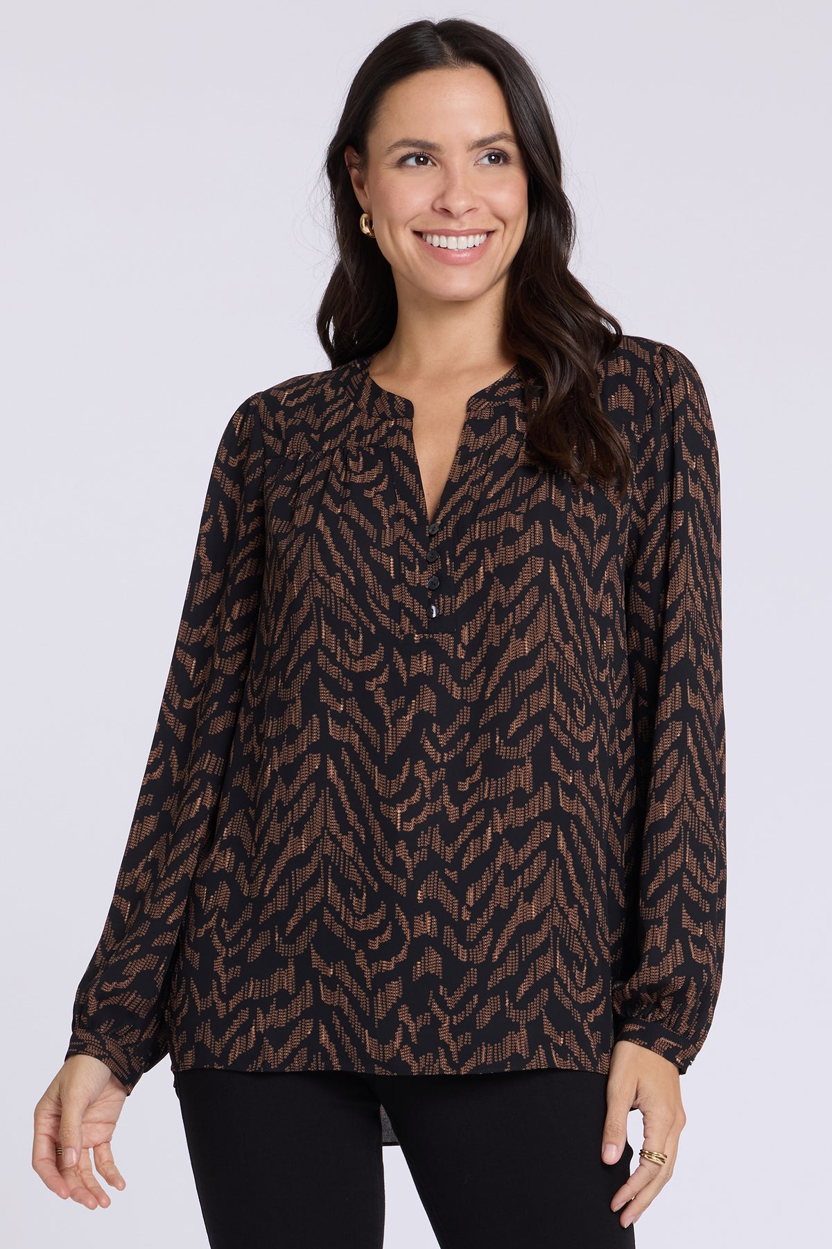 NYDJ Trinity Blouse  - Jagged Tiger Chocolate