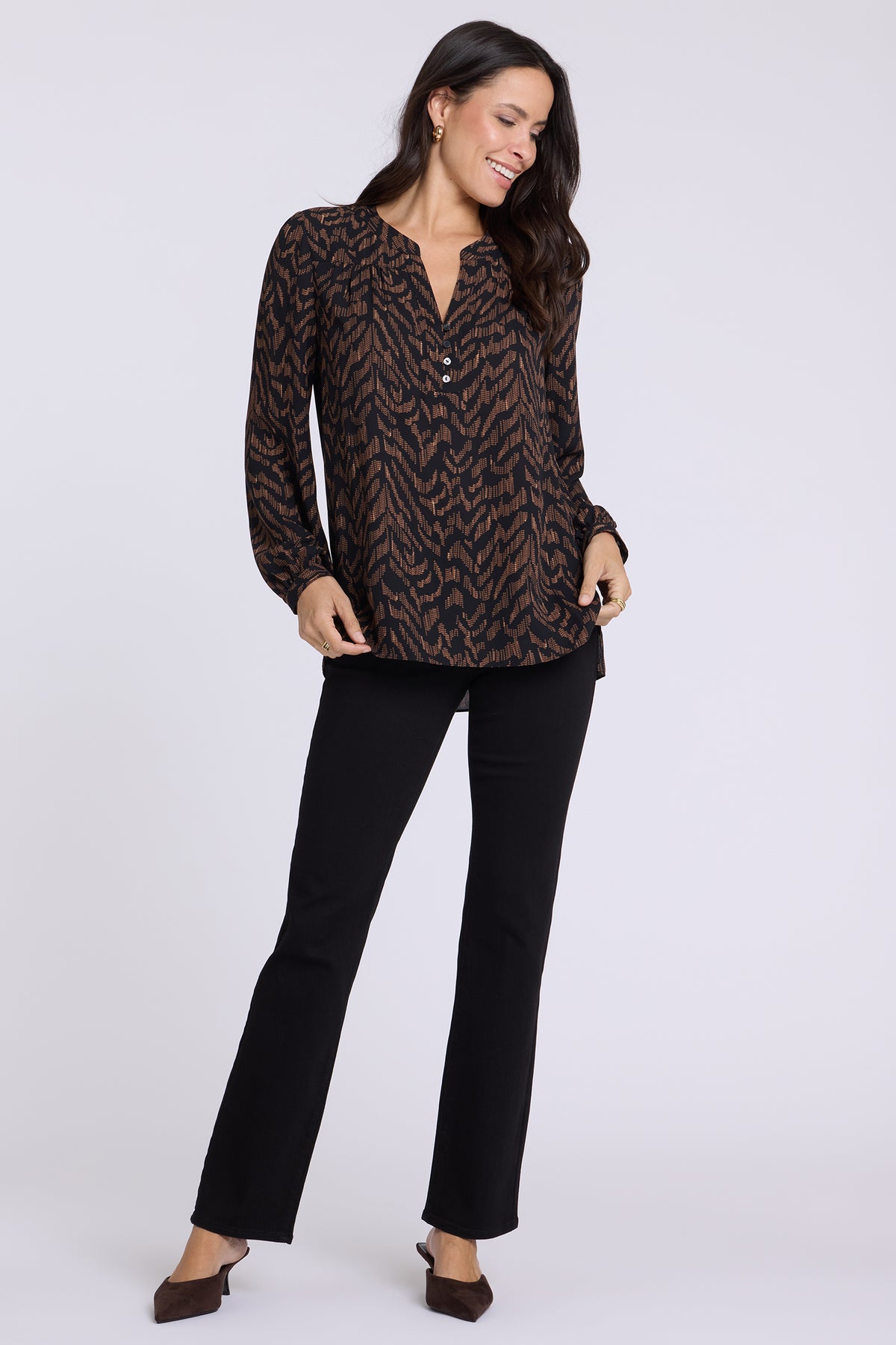 NYDJ Trinity Blouse  - Jagged Tiger Chocolate