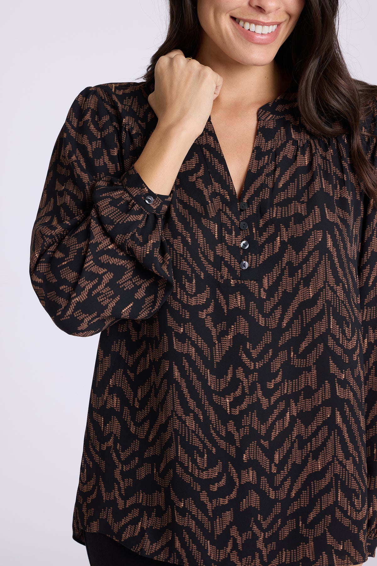 NYDJ Trinity Blouse  - Jagged Tiger Chocolate